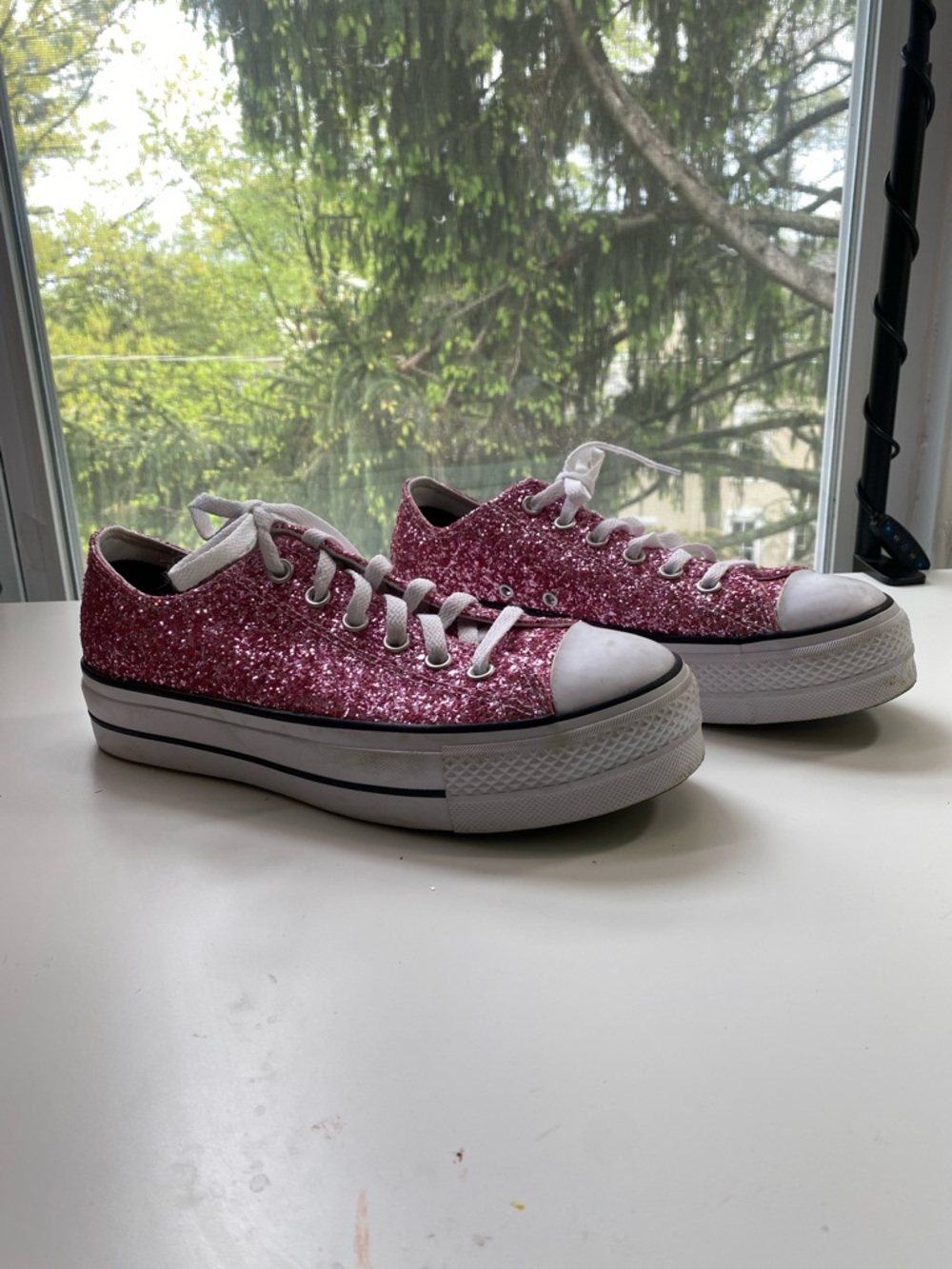 Pink Glitter Low-Top Platform Sneakers - Picture 7 of 10